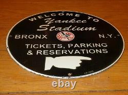 Vintage 1955 New York Yankees Stadium Baseball 11 3/4 Porcelain Metal Gas Sign