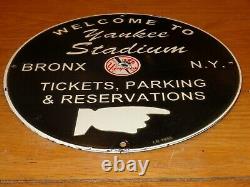 Vintage 1955 New York Yankees Stadium Baseball 11 3/4 Porcelain Metal Gas Sign