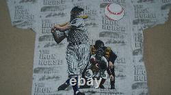 Vintage 80s-90s LOU GEHRIG All Over Print SHIRT LRG NY YANKEES STADIUM Made USA