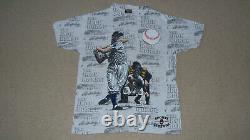 Vintage 80s-90s LOU GEHRIG All Over Print SHIRT LRG NY YANKEES STADIUM Made USA