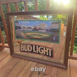 Vintage 90s Bud Light Beer Bar Sign Mirror New York Yankee Stadium LARGE 36x28
