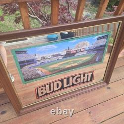 Vintage 90s Bud Light Beer Bar Sign Mirror New York Yankee Stadium LARGE 36x28