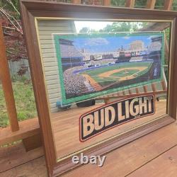 Vintage 90s Bud Light Beer Bar Sign Mirror New York Yankee Stadium LARGE 36x28