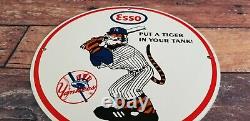 Vintage Esso Gasoline Porcelain Gas Pump Mlb Yankees Make An Offer Stadium Sign