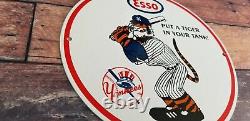 Vintage Esso Gasoline Porcelain Gas Pump Mlb Yankees Make An Offer Stadium Sign