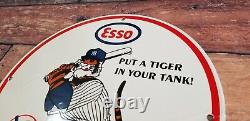 Vintage Esso Gasoline Porcelain Gas Pump Mlb Yankees Make An Offer Stadium Sign