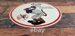 Vintage Esso Gasoline Porcelain Gas Pump Mlb Yankees Make An Offer Stadium Sign