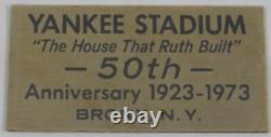 Vintage Yankee Stadium 50th Anniversary Metal Seat Plaque 1923-1973 MLB
