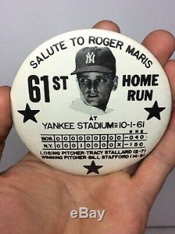 Vtg 1961 Baseball Stadium Pin Salute Roger Maris New York Yankees 61st Home Run