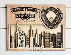 Yankee Stadium Home of the New York Yankees Layered Wooden Ballpark with Cit