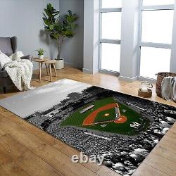 Yankee Stadium Rug, Black White New York Yankees Stadium Area Carpet, Non Slip