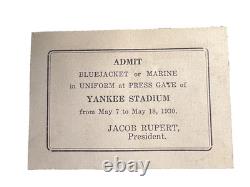 Yankee Stadium Ruth Gehrig Very Rare 1930 Original Active Military Pass