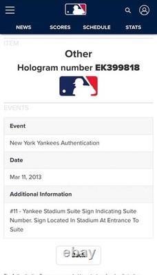 Yankees Brett Gardner #11 Yankee Stadium Suite Player History GAME USED Sign MLB