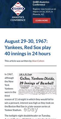 Yankees Red Sox Play 40 Innings in 24 Hrs Longest Gm Stadium History 1967 Ticket