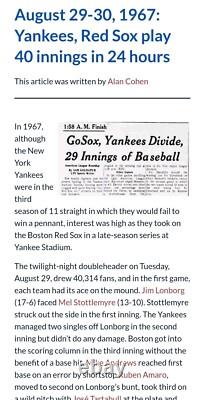 Yankees Red Sox Play 40 Innings in 24 Hrs Longest Gm Stadium History 1967 Ticket