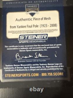 Yankees Stadium 1923-2008 Foul Pole Mesh Plaque / Steiner Certified Read